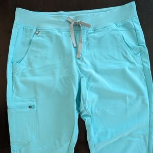 Figs scrubs - Neon blue with grey tie